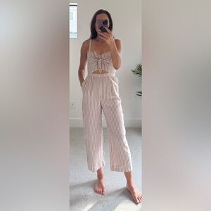 Abercrombie and Fitch Tan and White Striped Jumpsuit
